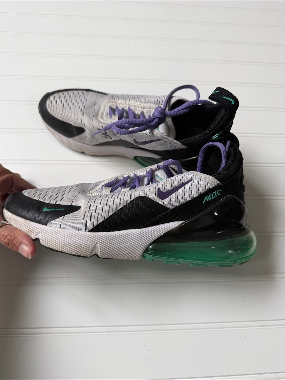 Nike White, Black and Purple Air Max 270 Sneakers with Teal Accents - Picture 4 of 8